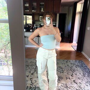 Cream Cargo Wide Leg Pants